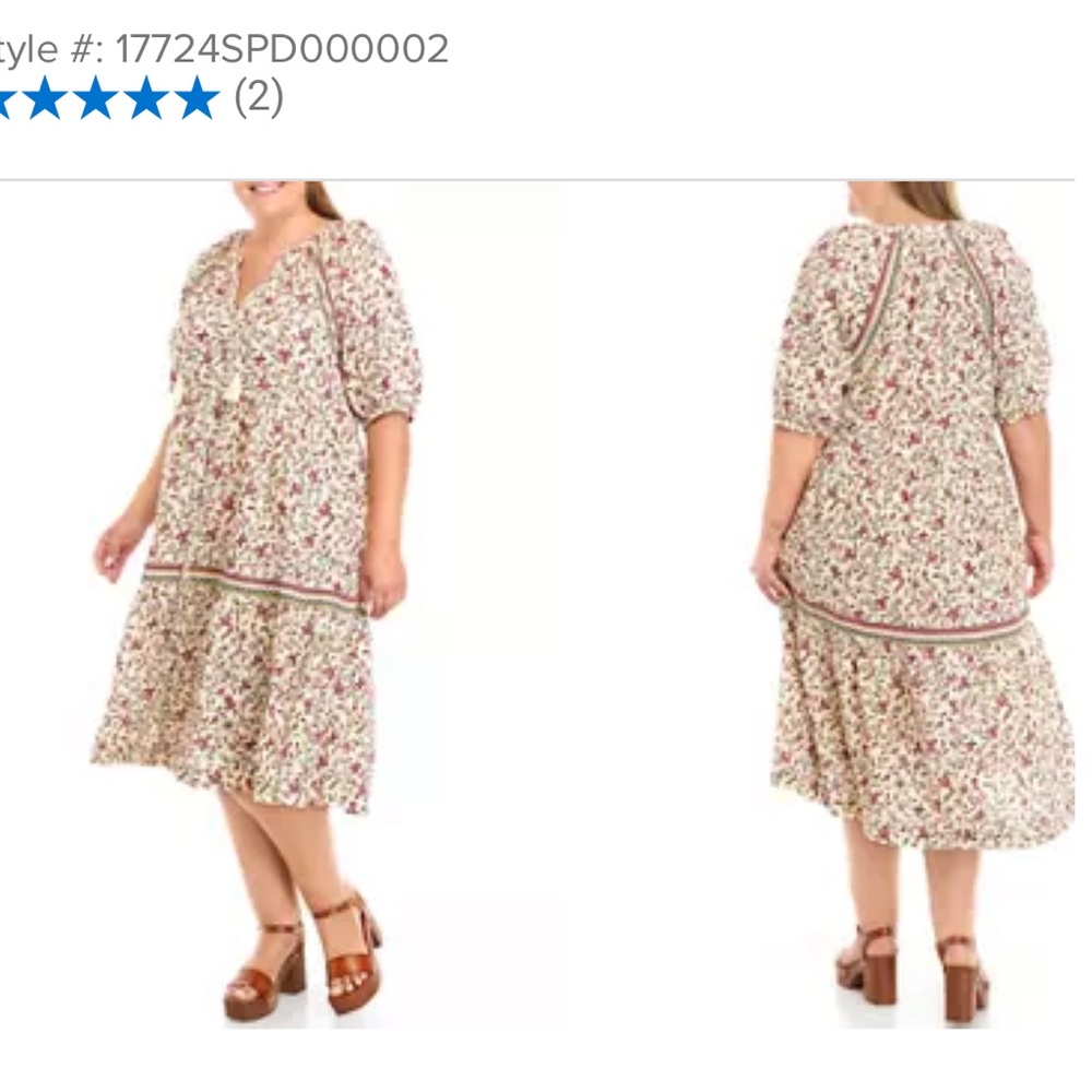 Wonderly Plus Size 1X Bohemian Floral Printed Peasant Printed Tiered Midi Dress
